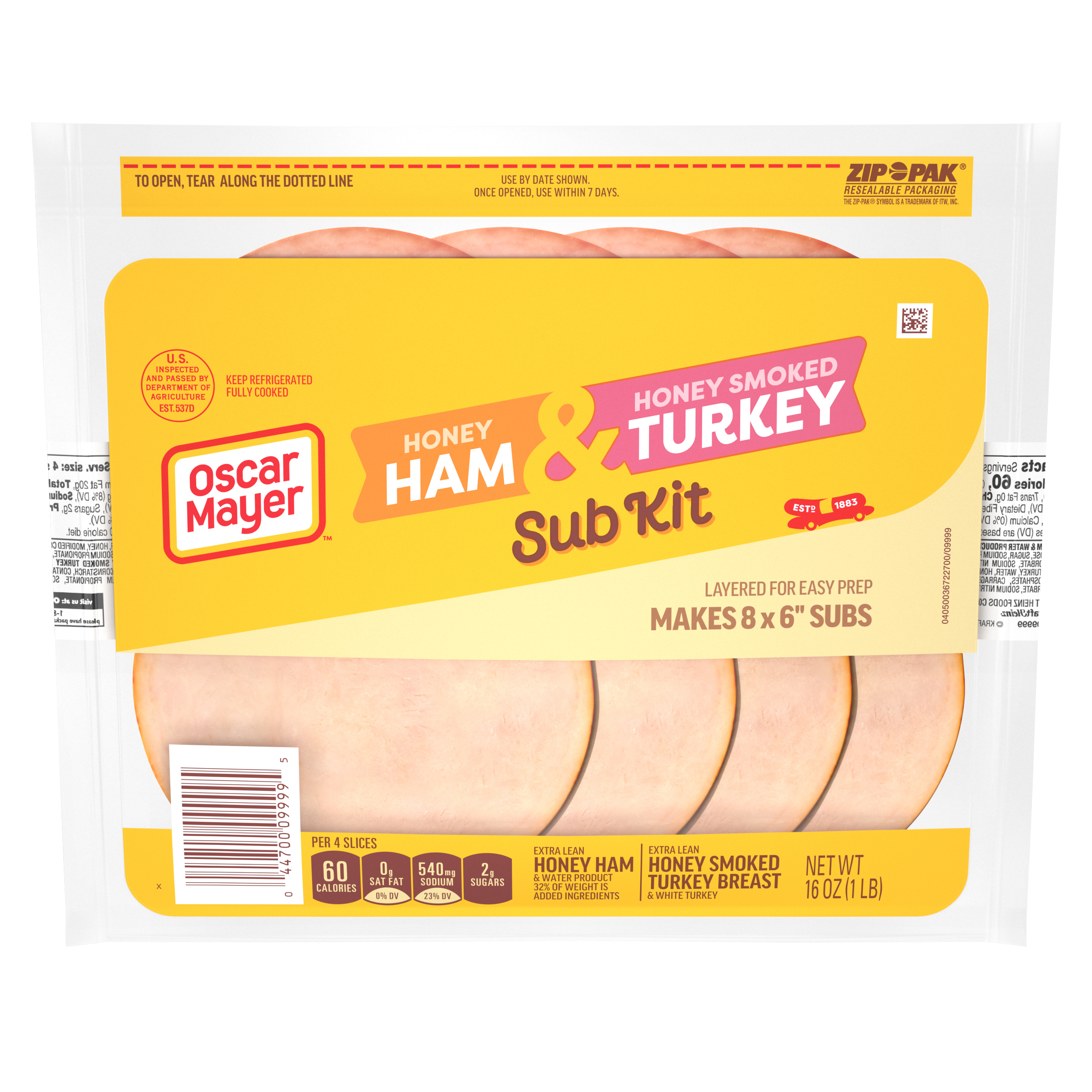 Sub Kit with Extra Lean Honey Ham & Extra Lean Honey Smoked Turkey Breast Sliced Lunch Meat