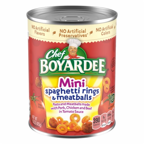 Chef Boyardee Mini Spaghetti Rings and Meatballs in Tomato Sauce, Ready-to-Eat Meal, 15 oz Can