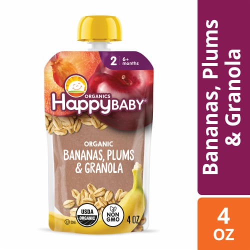 Happy Baby Clearly Crafted Stage 2 Bananas Plums & Granola Organic Baby Food Pouch