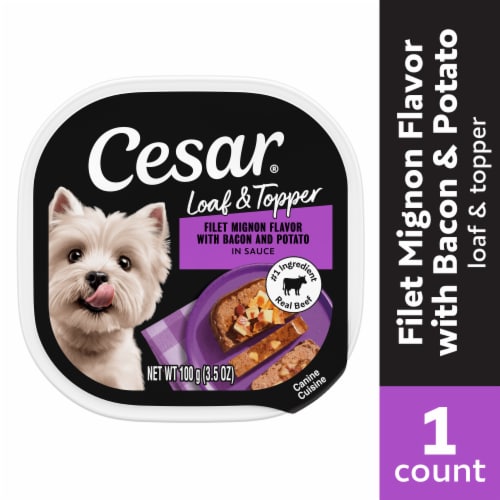 Cesar Adult Soft Wet Dog Food Filet Mignon Bacon & Potato Loaf & Topper in Sauce