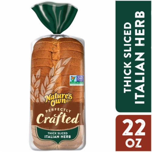 Nature's Own Perfectly Crafted Italian Herb Bread, Thick Sliced Non-GMO Italian Bread, 22 oz Loaf