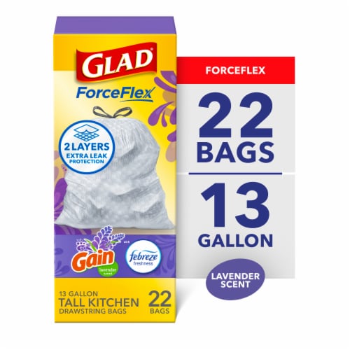 Glad ForceFlex with Febreze Gain Lavender Scent Tall Kitchen Drawstring Trash Bags