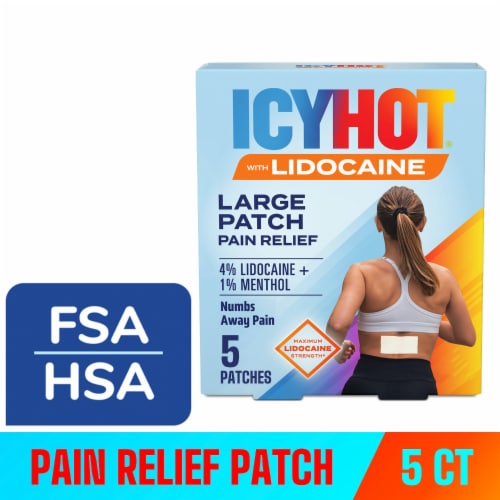 Icy Hot Lidocaine Pain Relief Patches, Fast-Acting With Max Strength Lidocaine 4% and Menthol 1%