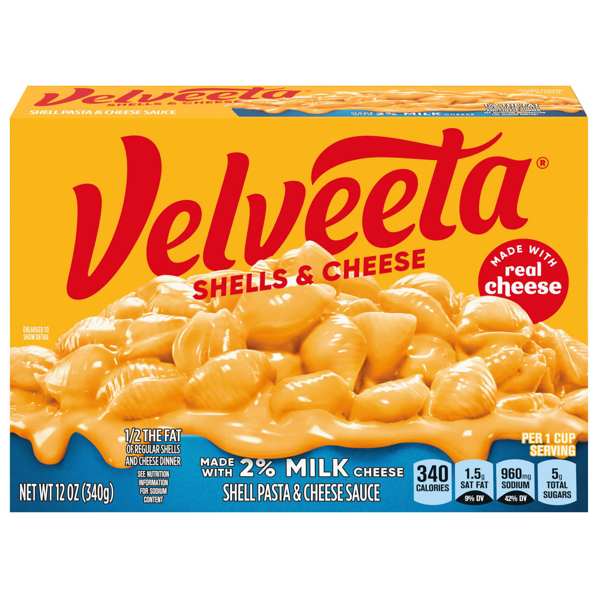 Shells & Cheese Pasta with Cheese Sauce & 2% Milk Cheese Meal
