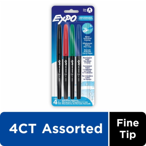 EXPO Wet Erase Markers, Assorted, Fine Tip, 4 Count