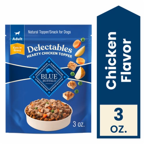 Blue Buffalo Delectables Natural Wet Dog Food Toppers, Tasty Chicken Cuts in Gravy, 3-oz