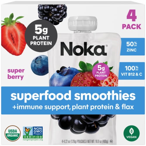 Noka® Organic Superfood Plant Protein Super Berry Smoothie Pouches
