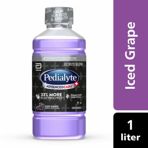 Pedialyte AdvancedCare Plus Electrolyte Drink | For Kids & Adults | Iced Grape, 1 Liter