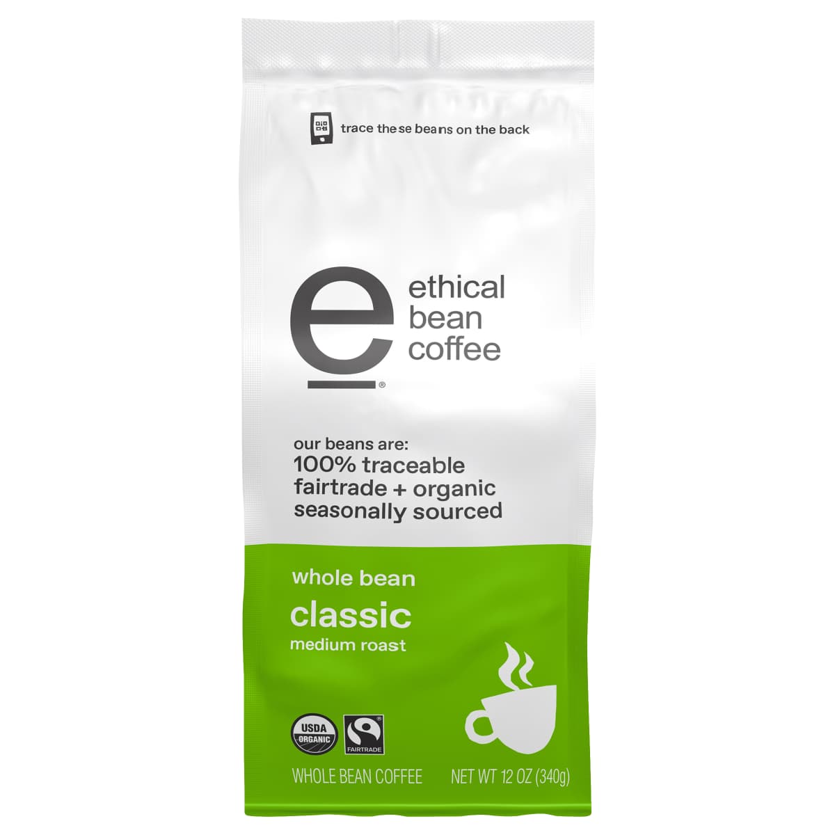 Classic Medium Roast Fairtrade Organic Whole Bean Coffee