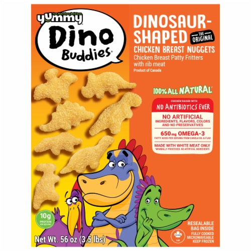 Yummy Dino Buddies Frozen Fully Cooked Dinosaur Shaped Chicken Breast Nuggets