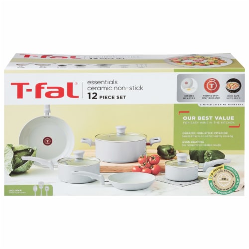 T-fal® Essentials Ceramic Non-Stick Cookware Set - White