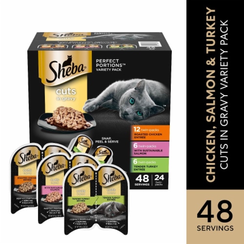 Sheba Perfect Portions Adult Wet Cat Food Cuts in Gravy Roasted Chicken Salmon & Turkey Variety Pack
