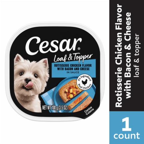 Cesar Adult Wet Dog Food Rotisserie Chicken with Bacon & Cheese Loaf & Topper in Sauce