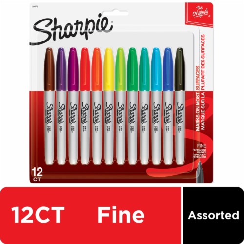 Sharpie Permanent Markers, Fine Point, Assorted Colors, 12 Count