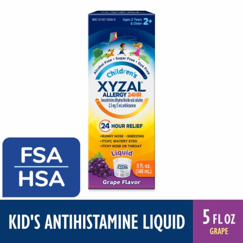 Children's Xyzal 24 Hour Allergy Medicine for Kids Levocetirizine Dihydrochloride Grape Liquid