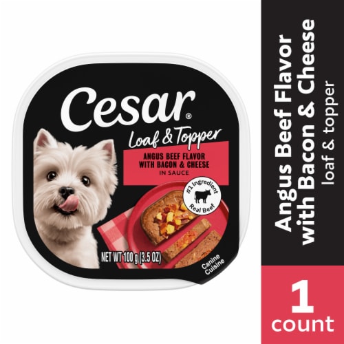 Cesar Adult Soft Wet Dog Food Angus Beef Bacon & Cheese Loaf & Topper In Sauce