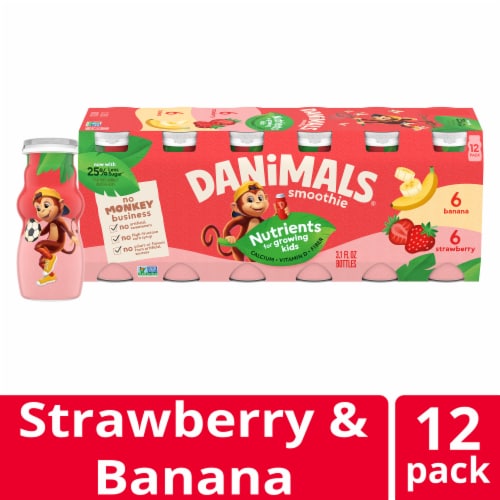 Danimals Smoothie Strawberry and Banana Split Low Fat Dairy Drink Smoothie Bottles