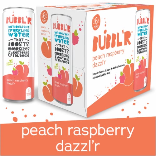 BUBBL'R Peach Raspberry Dazzl'r Antioxidant Sparkling Water Cans
