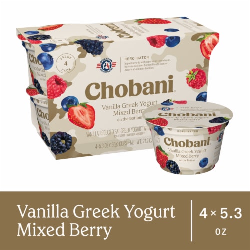 Chobani Low-Fat Hero Batch Vanilla Mixed Berry on the Bottom Greek Yogurt 5.3oz 4ct