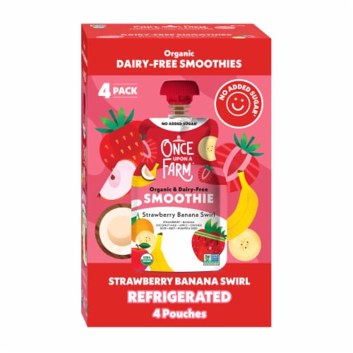 Once Upon a Farm Strawberry Banana Swirl Organic Dairy-Free Kids Smoothie Pouch, 4Ct-4oz