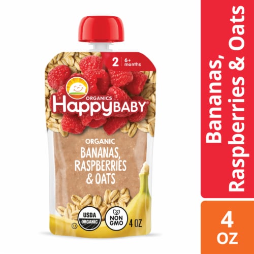 Happy Baby Clearly Crafted Stage 2 Bananas Raspberries & Oats Organic Baby Food Pouch
