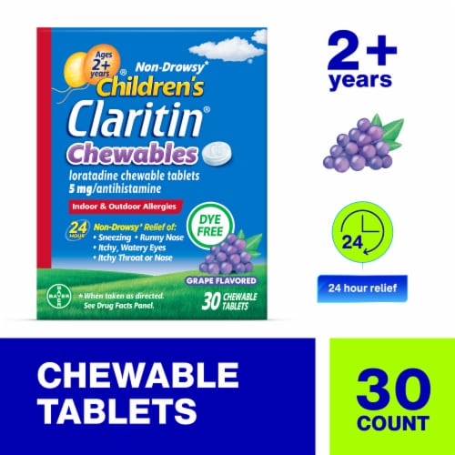 Claritin Children's 24 Hour Allergy Relief Loratadine 5mg Grape Flavored Chewable Tablets 30ct