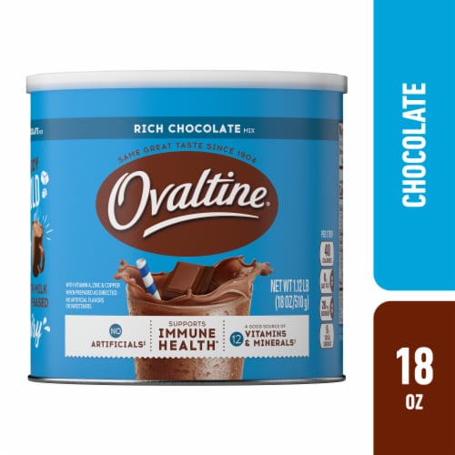 Ovaltine Rich Chocolate Drink Mix Powdered Drink Mix for Hot and Cold Milk Canister