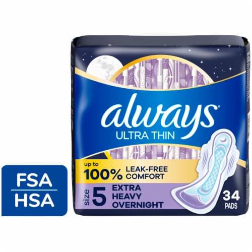 Always Ultra Thin Pads with Wings Extra Heavy Overnight Absorbency Size 5 Unscented