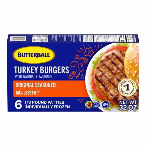 Butterball Frozen Turkey Burgers, Original Seasoned, 1/3 lb Patties, 6 Count/2 lbs