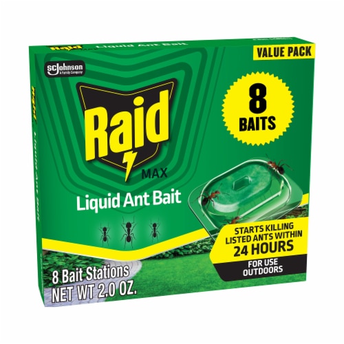 Raid Outdoor Liquid Ant Bait, Starts Killing Ants in 24 Hrs, Pre-Filled, 8 Stations, 2 fl oz