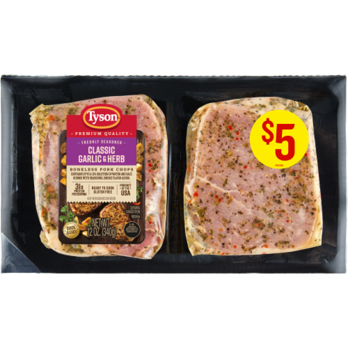 Tyson® Pork Chops Classic Garlic & Herb Freshly Seasoned Boneless Ready to Cook