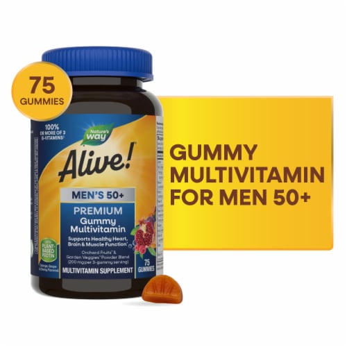 Nature's Way Alive! Men's 50+ Premium Multivitamin Orange Grape and Cherry Flavored Gummy