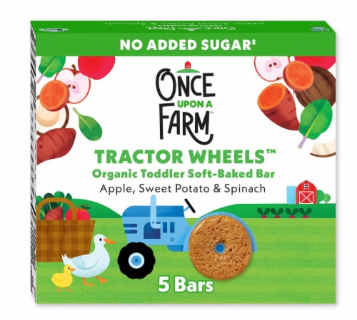 Once Upon a Farm Organic Tractor Wheels Toddler Bar, Apple, Sweet Potato & Spinach 5 Count