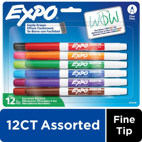 EXPO Dry Erase Markers, Fine Tip, Assorted Colors, 12 Count