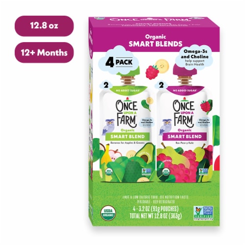Once Upon a Farm™ Organic Smart Blends - Bananas for Apples & Greens / Ras-Pear-y Kale Snack Pouches