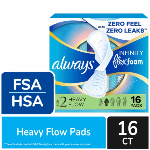 Always InFinity FlexFoam Pads With Wings Heavy Flow Absorbency Size 2 Unscented