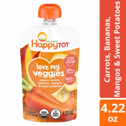 Happy Tot Organics Love My Veggies Stage 4 Carrot Banana Mango & Sweet Potato Toddler Food Pouch