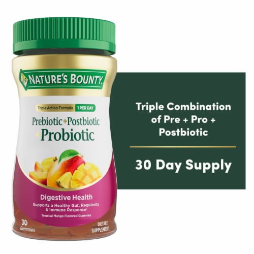 Nature’s Bounty Pre + Pro + Postbiotic Tropical Mango Flavored Gummies for Digestive Health