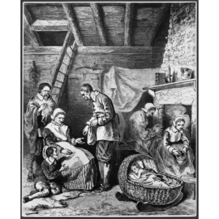 Dealing Out Five Kernels of Corn in the First Winter in Plymouth 1620 American History Canvas Art - (18 X 24)