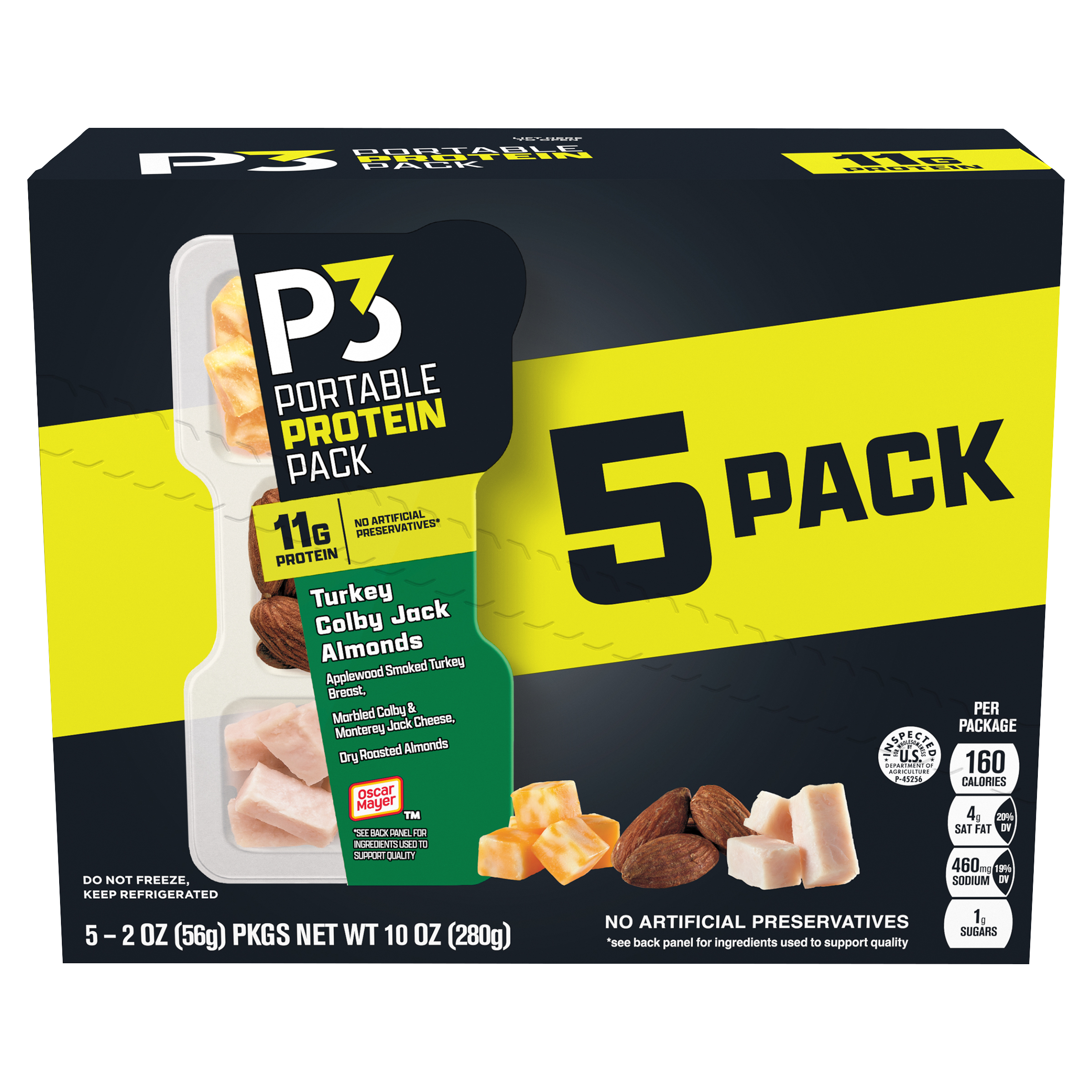 Portable Protein Snack Pack with Turkey, Almonds & Colby Jack Cheese