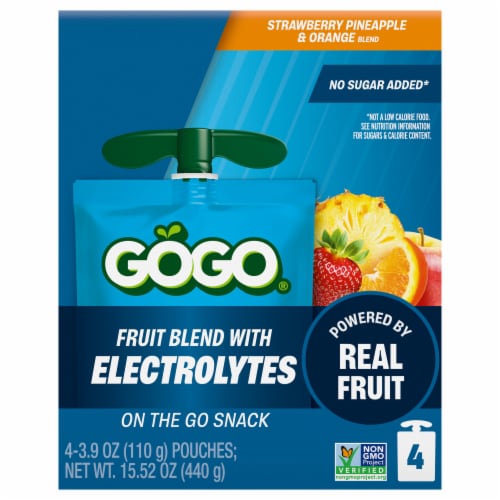 GOGO Electrolytes No Sugar Added Strawberry Pineapple & Orange Fruit Blend Pouches