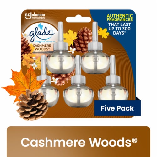 Glade PlugIns Scented Oil Refill Cashmere Woods, Essential Oil Infused Wall Plug In 3.35 FL OZ, 5pk