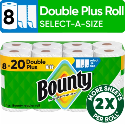 Bounty Paper Towels Select-A-Size White 8 Double Plus Rolls