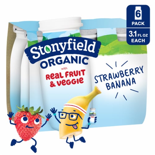 Stonyfield Organic Lowfat Yogurt Smoothies, Strawberry Banana, 3.1 fl. Oz., 6 Ct
