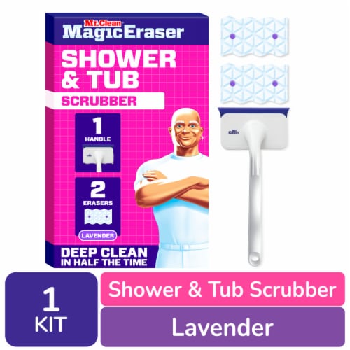 Mr. Clean Magic Eraser Shower & Tub Scrubber, Lavender Starter Kit, 1 Scrubber & 2 Erasers
