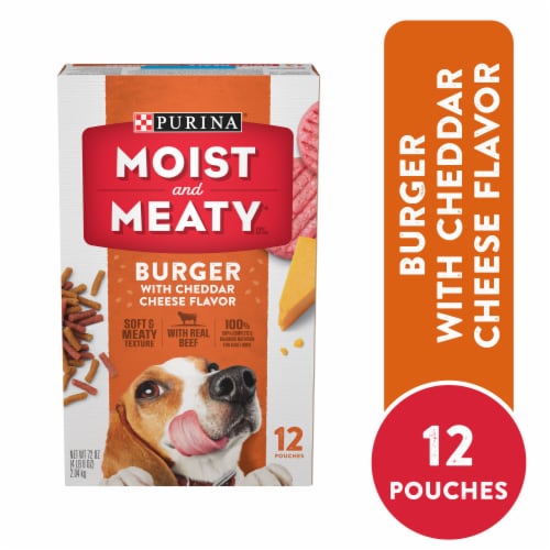 Purina Moist and Meaty Semi-Moist Dog Food Pouches Chopped Burger with Cheddar Cheese