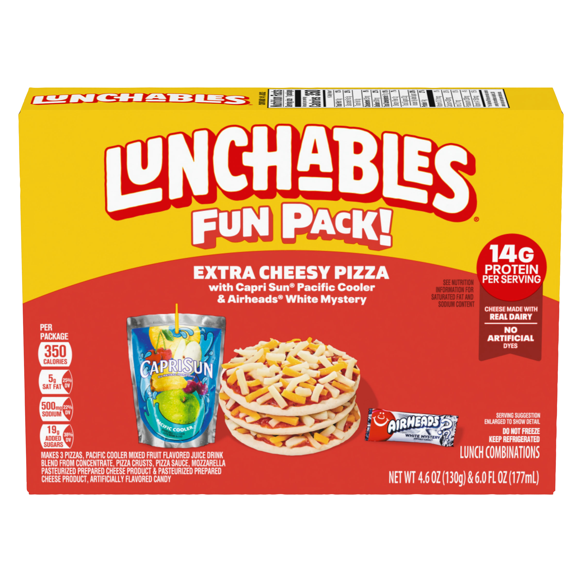 Extra Cheesy Pizza with Capri Sun Pacific Cooler & Airheads White Mystery Fun Pack
