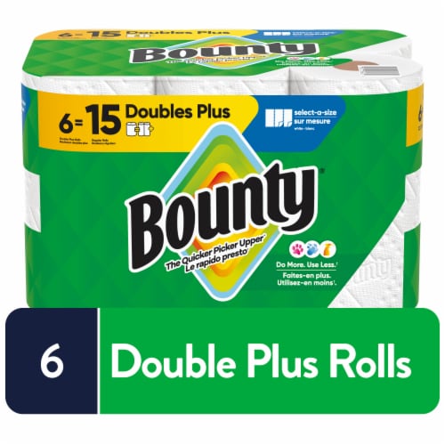 Bounty Paper Towels Select-A-Size White 6 Double Plus Rolls