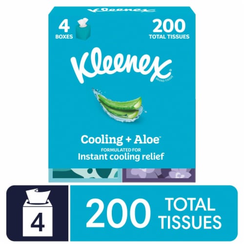 Kleenex® Cooling + Aloe™ Facial Tissues, 4 Cube Boxes, 50 Tissues Per Box, 2-Ply