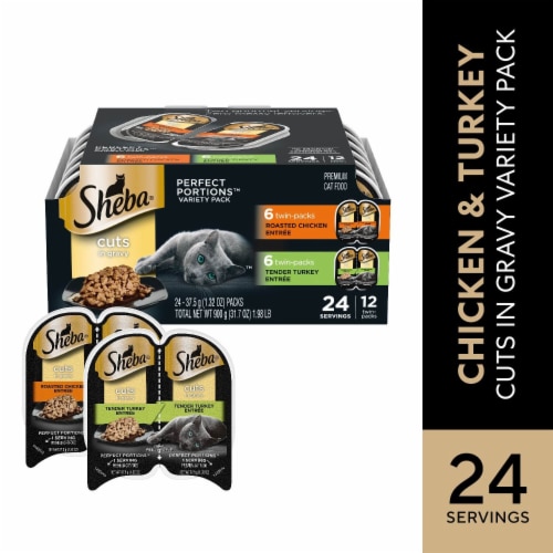 Sheba Perfect Portions Adult Wet Cat Food Cuts in Gravy Roasted Chicken & Tender Turkey Variety Pack